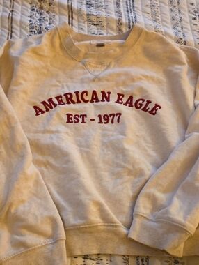 American Eagle Outfitters Cream Crewneck with Red Chest Logo